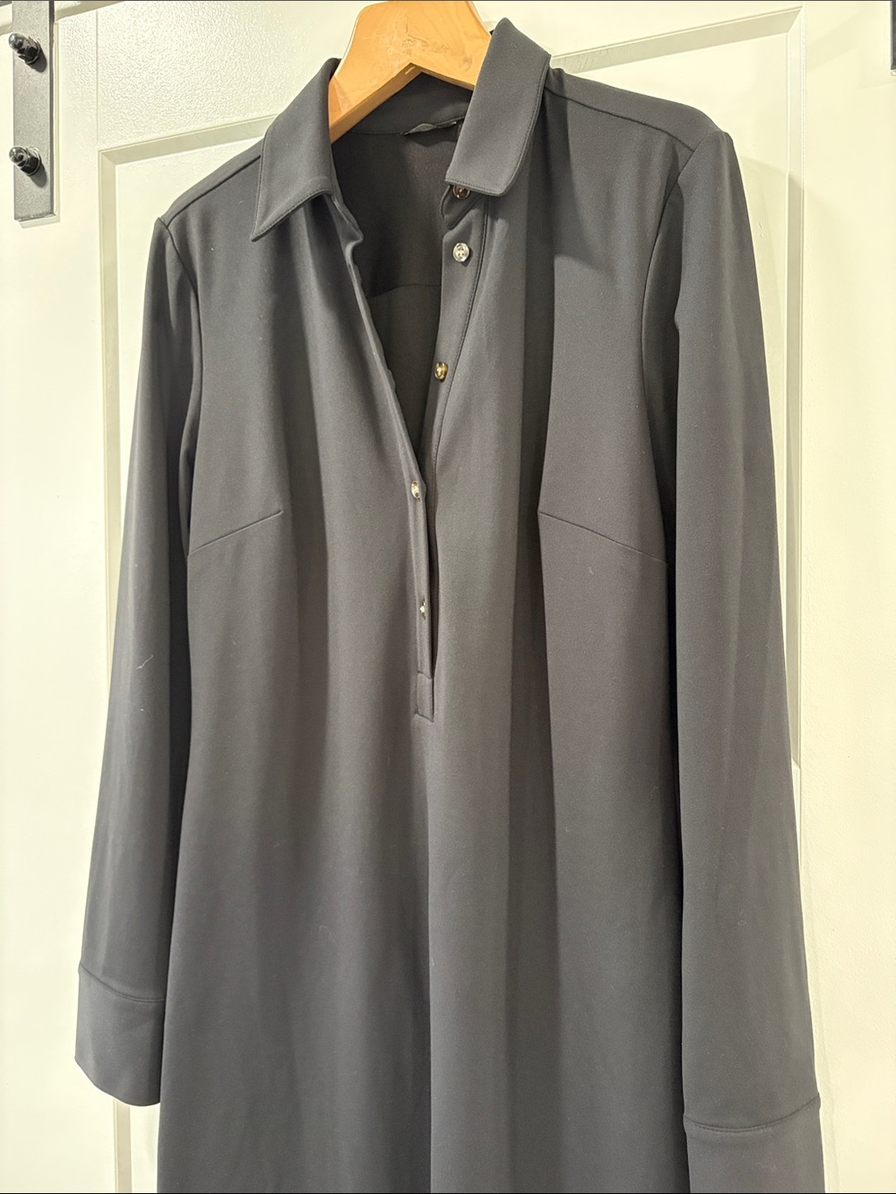 Ann Taylor Black Knit Long-Sleeve Collared Polo Shirt Dress Size Medium - Picture 8 of 13